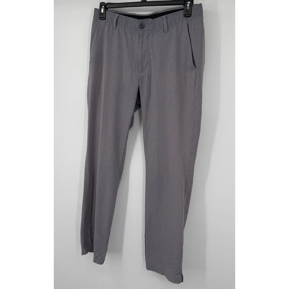 Under Armour Mens Gray Textured Golf Pants Flat Front Performance Trousers 34x32